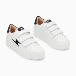 Vanessa Wu Baskets Eclair Larissa Blanc Et Noir Satin A Scratchs Outlet
