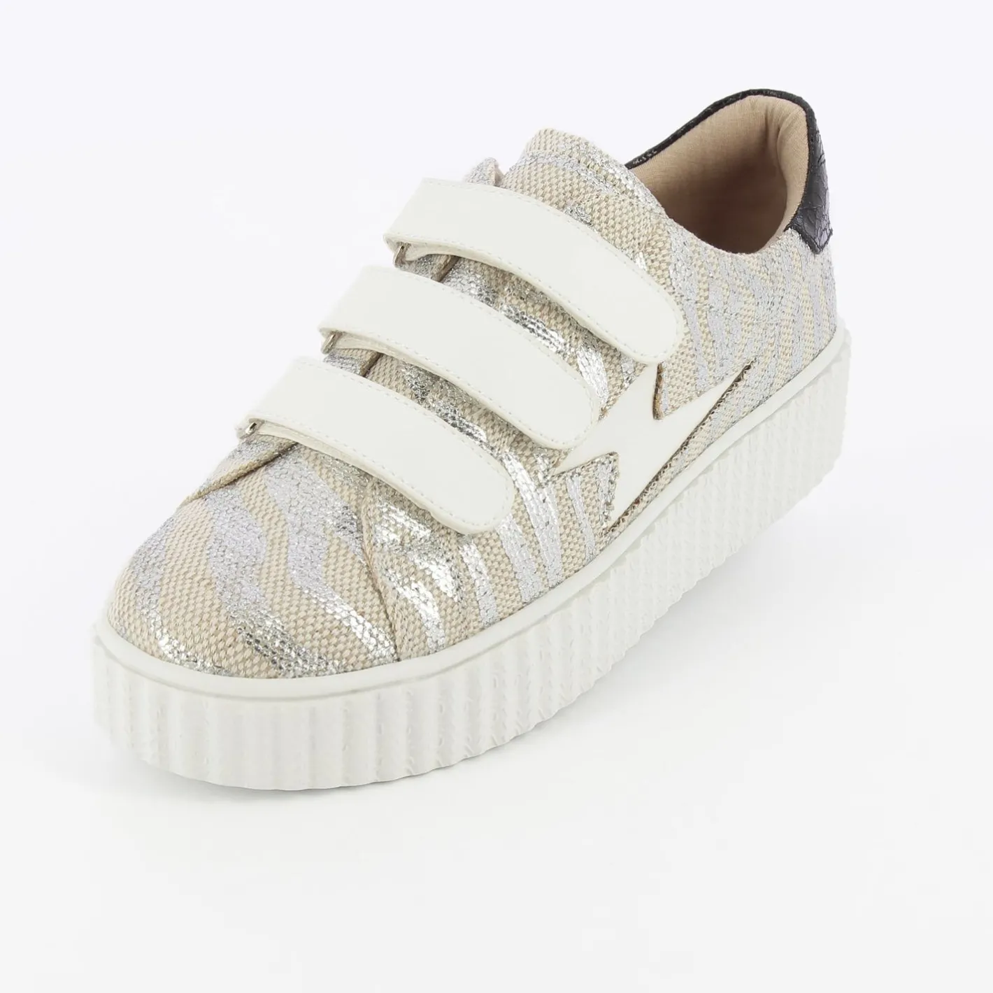 Vanessa Wu Baskets Eclair Lindsey Effet Toile De Jute Beige Et Argent Online