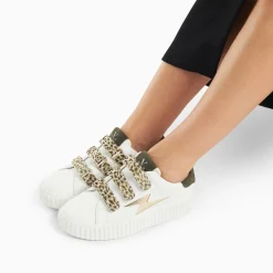Vanessa Wu Baskets Eclair Lyanna Blanc Et Or A Scratchs Leopard Kaki Hot