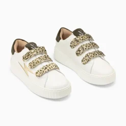 Vanessa Wu Baskets Eclair Lyanna Blanc Et Or A Scratchs Leopard Kaki Hot