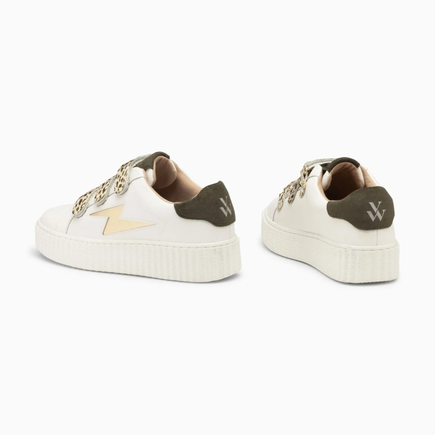 Vanessa Wu Baskets Eclair Lyanna Blanc Et Or A Scratchs Leopard Kaki Hot