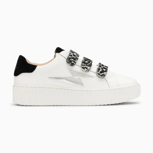 Vanessa Wu Baskets Eclair Lyanna Blanc Et Argent A Scratchs Leopard Noirs Best