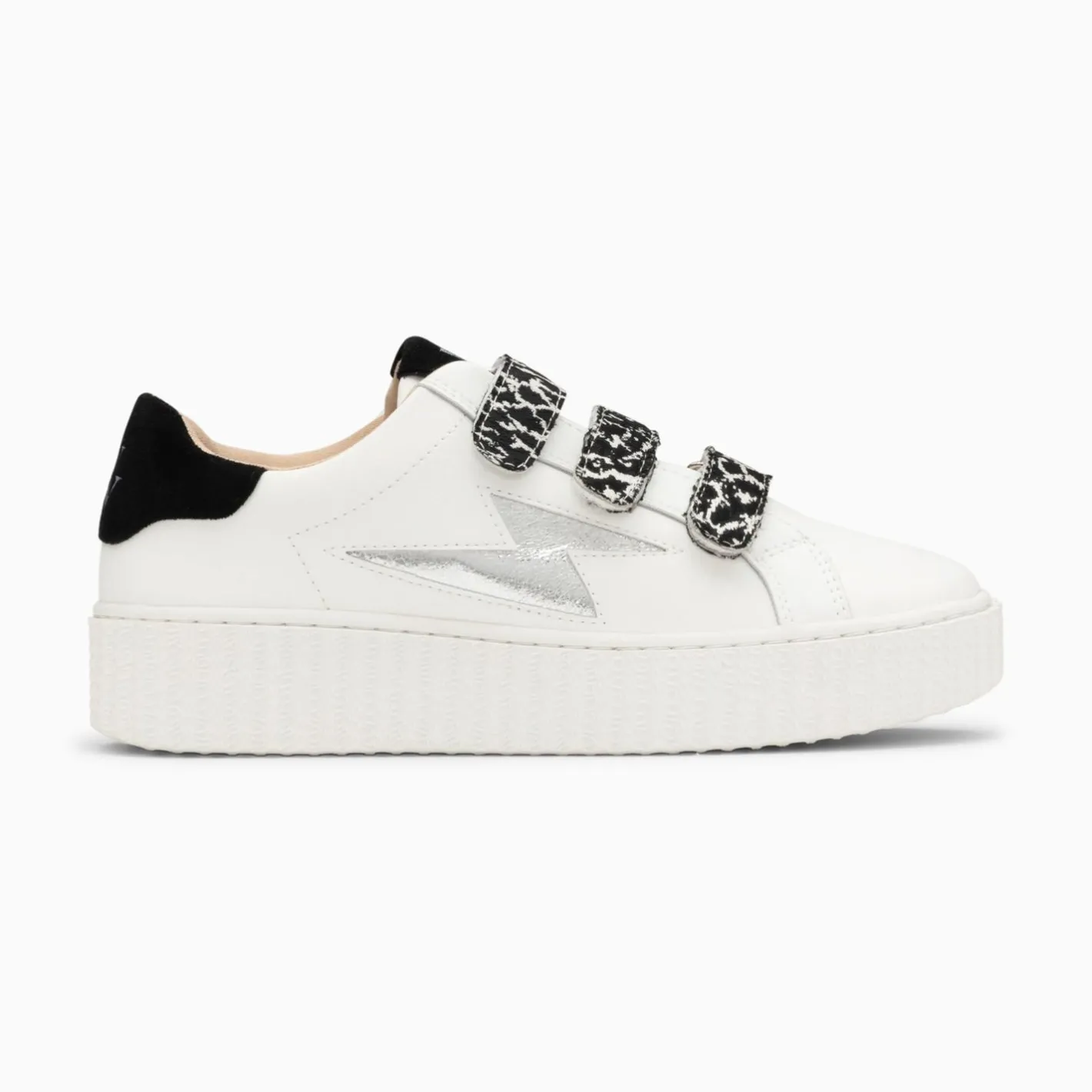 Vanessa Wu Baskets Eclair Lyanna Blanc Et Argent A Scratchs Leopard Noirs Best