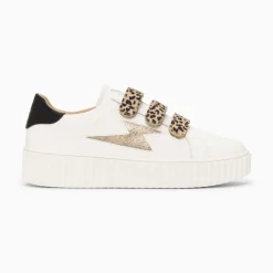 Vanessa Wu Baskets Eclair Maggie Blanc Et Or A Scratchs Leopard Online
