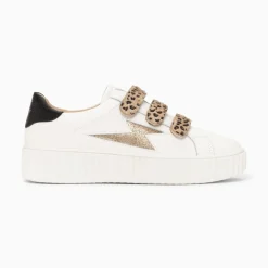 Vanessa Wu Baskets Eclair Maggie-Jane Blanc Et Or En Cuir A Scratchs Leopard Sale
