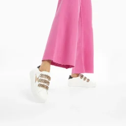 Vanessa Wu Baskets Eclair Maggie-Jane Blanc Et Or En Cuir A Scratchs Leopard Sale