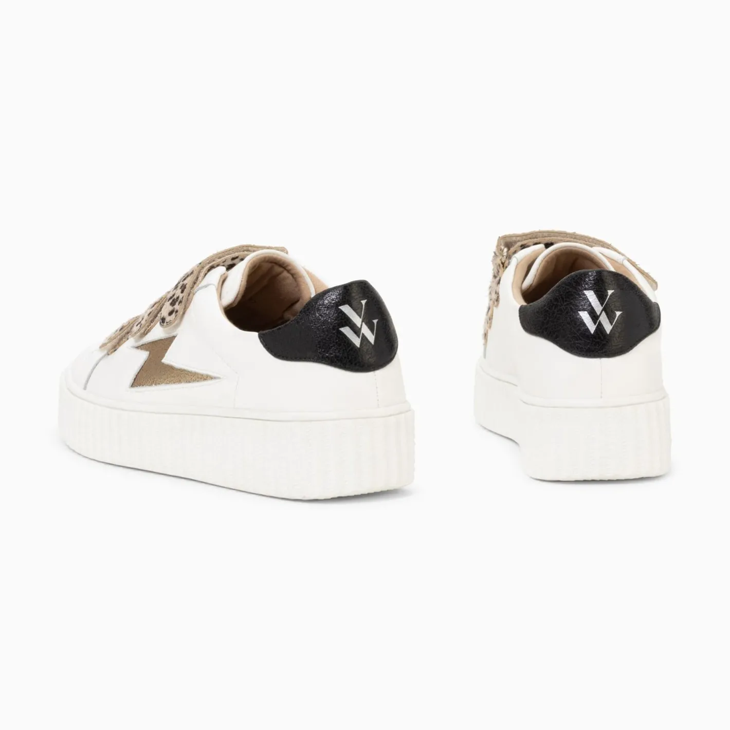 Vanessa Wu Baskets Eclair Maggie-Jane Blanc Et Or En Cuir A Scratchs Leopard Sale