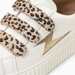 Vanessa Wu Baskets Eclair Maggie-Jane Blanc Et Or En Cuir A Scratchs Leopard Sale