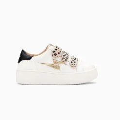 Vanessa Wu Baskets Eclair Mini Maggie Blanc Et Or A Scratchs Leopard New