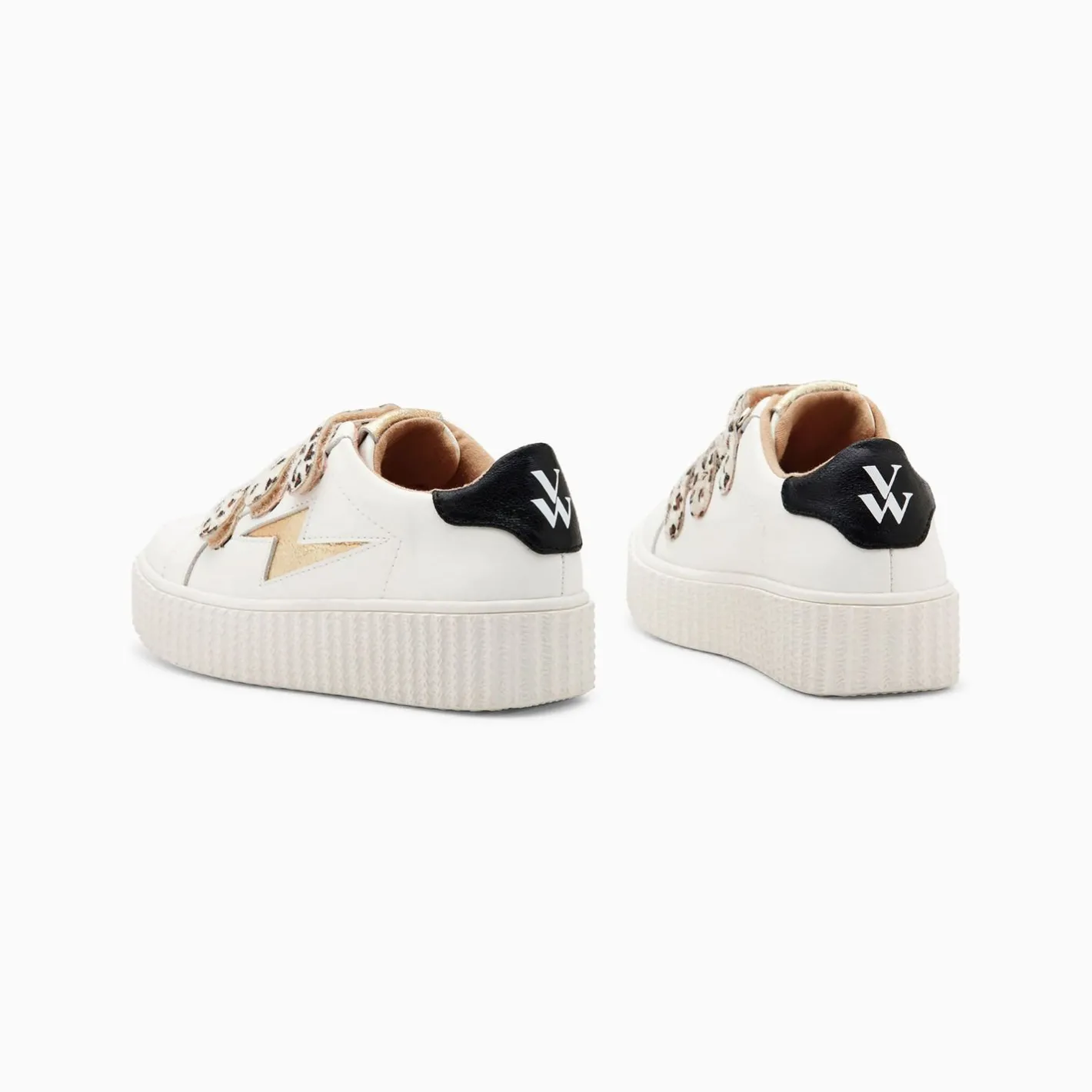 Vanessa Wu Baskets Eclair Mini Maggie Blanc Et Or A Scratchs Leopard New