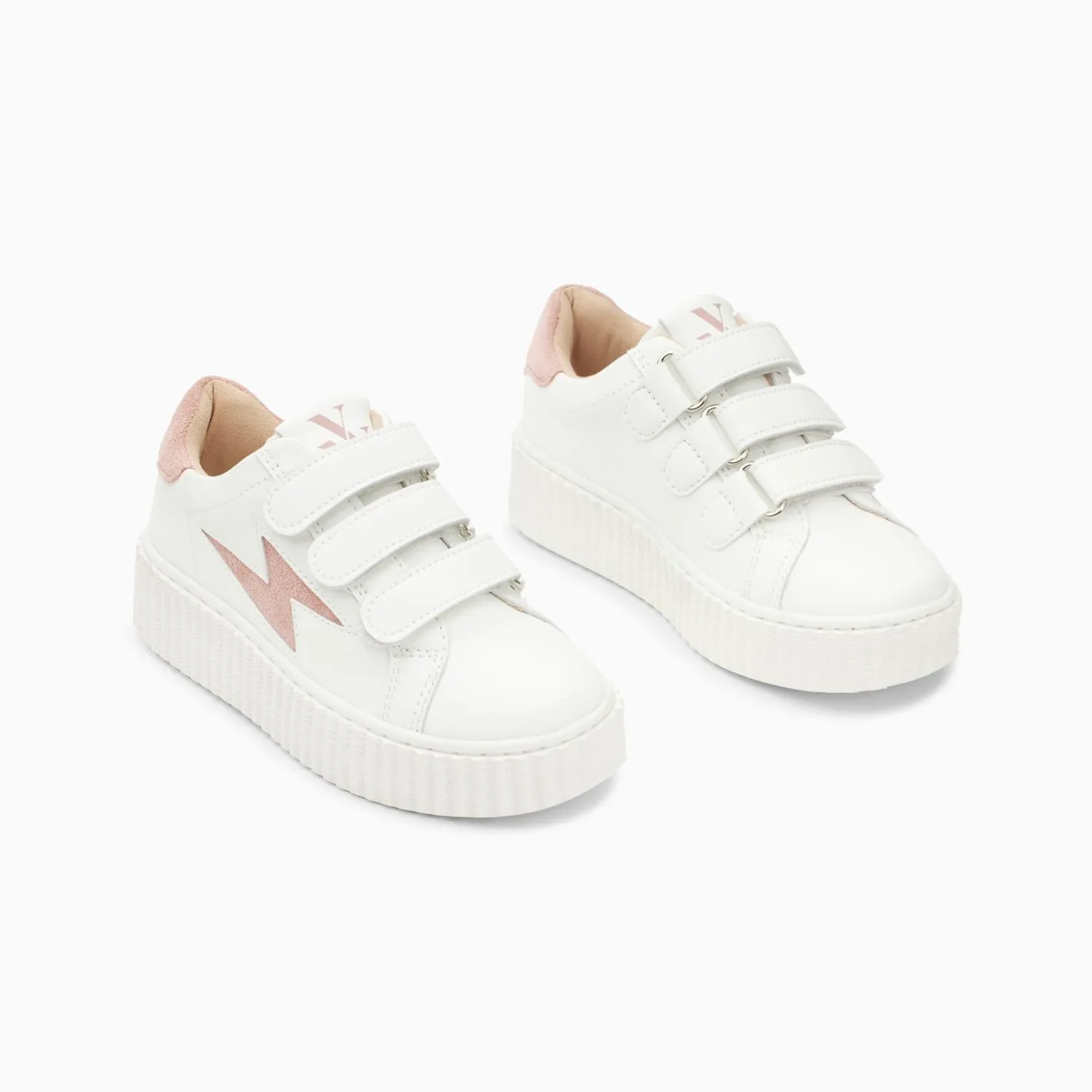 Vanessa Wu Baskets Eclair Mini Vicky Blanc Et Vieux Rose A Scratchs New