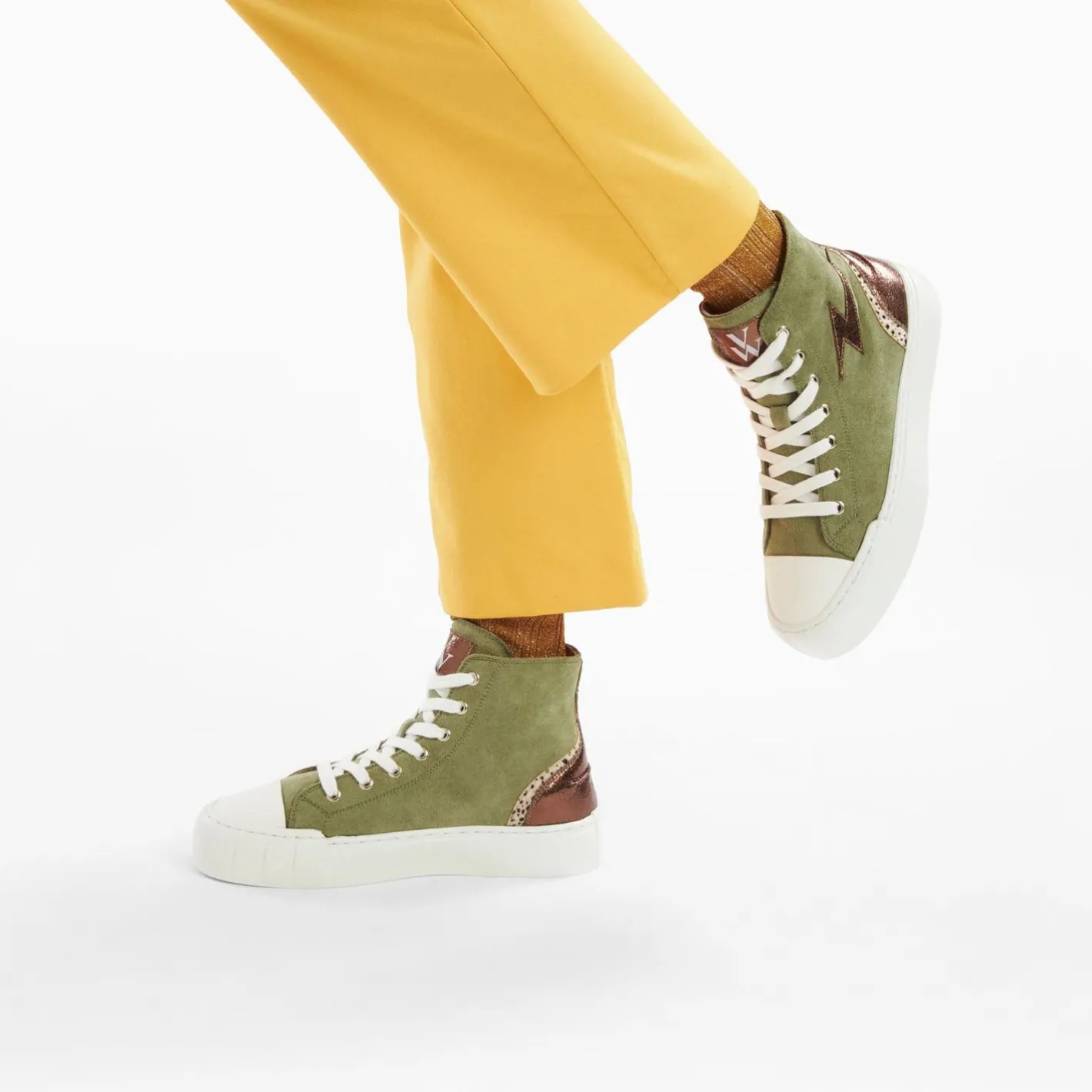Vanessa Wu Baskets Eclair Mucella Montantes Kaki Et Bronze Outlet