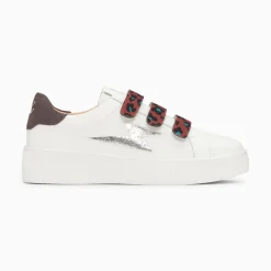 Vanessa Wu Baskets Eclair Noura Blanc Et Argent A Scratchs Leopard Discount
