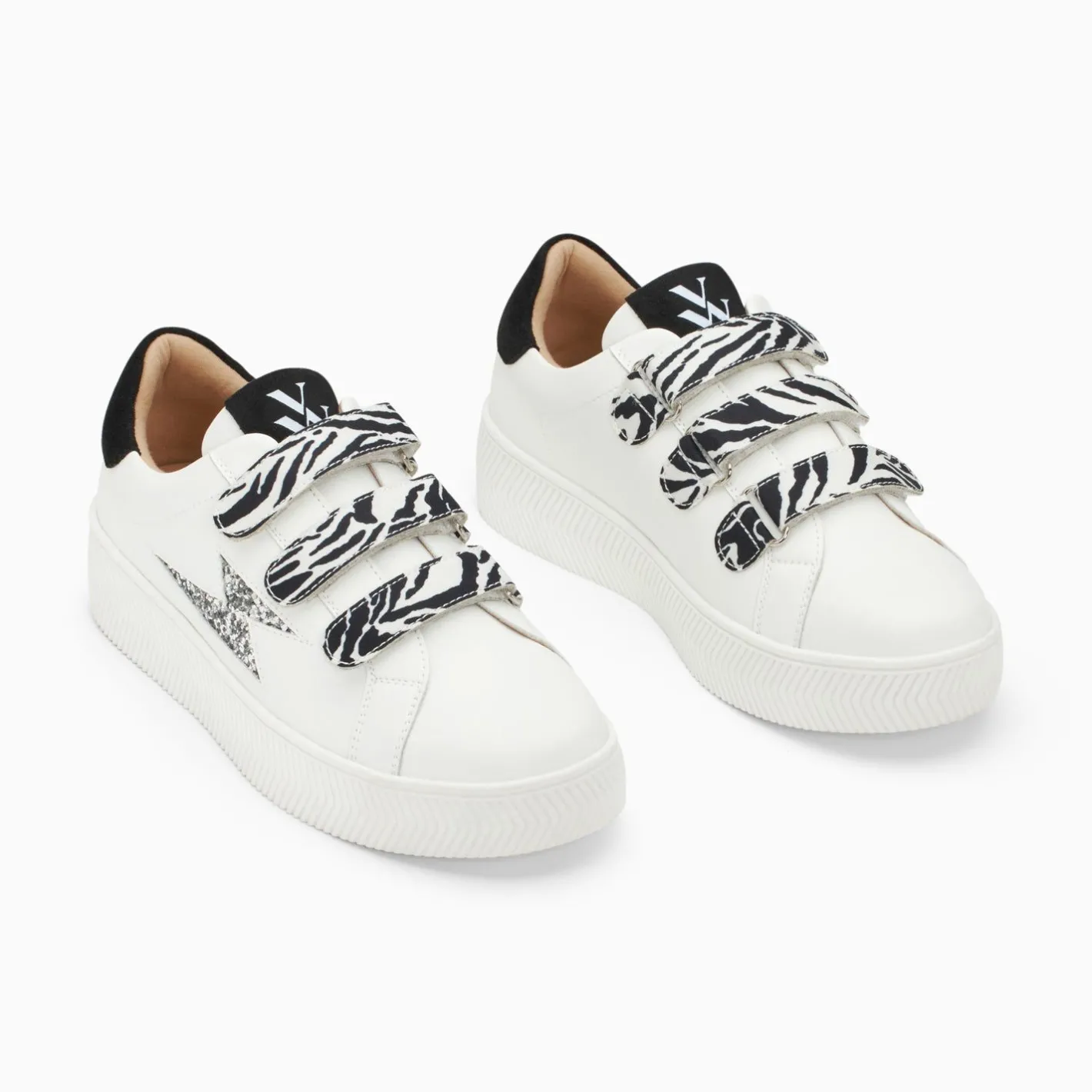 Vanessa Wu Baskets Eclair Noura Blanc Et Argent A Scratchs Zebre Sale