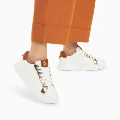 Vanessa Wu Baskets Eclair Romane Blanc Et Camel A Lacets Best