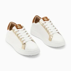 Vanessa Wu Baskets Eclair Romane Blanc Et Camel A Lacets Best