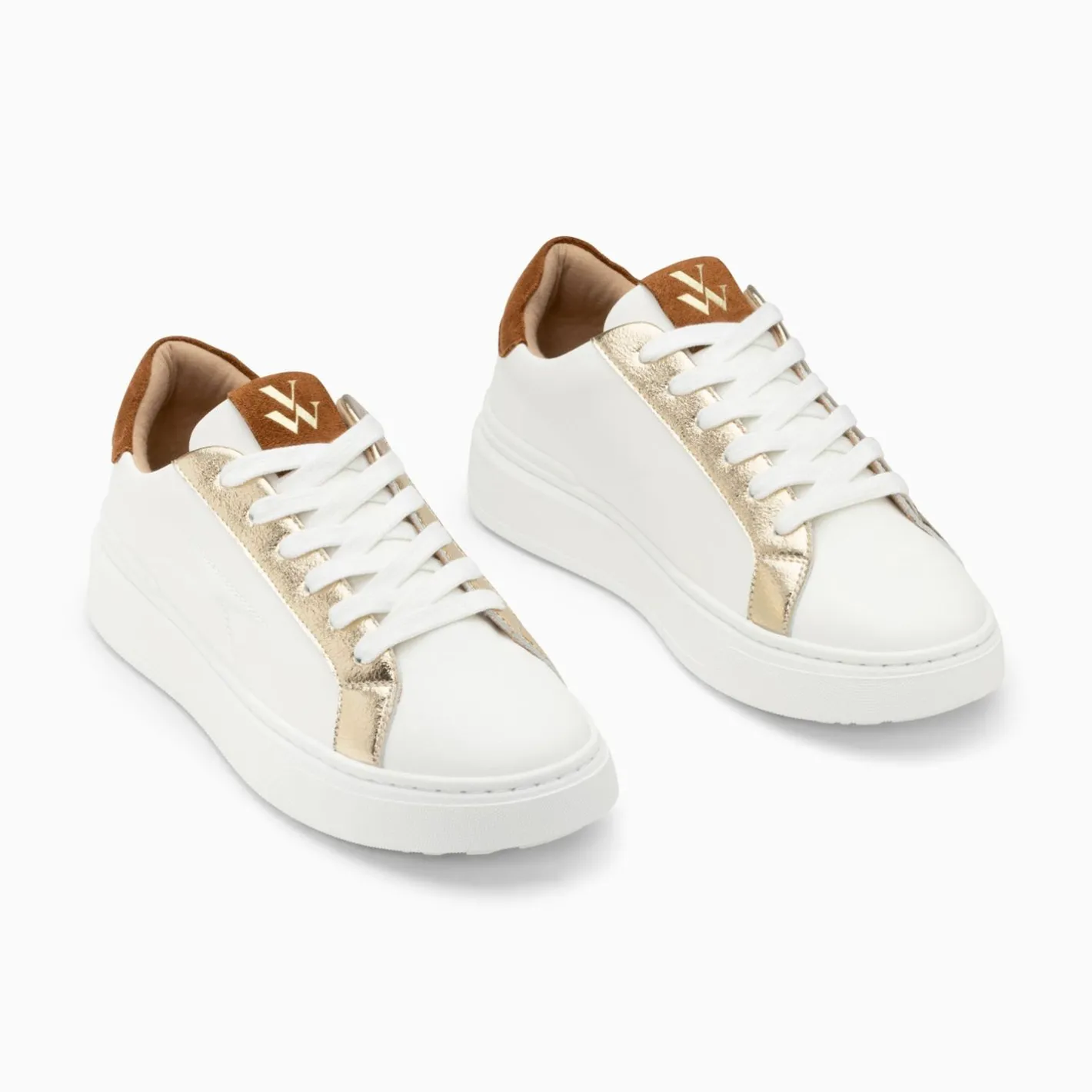 Vanessa Wu Baskets Eclair Romane Blanc Et Camel A Lacets Best
