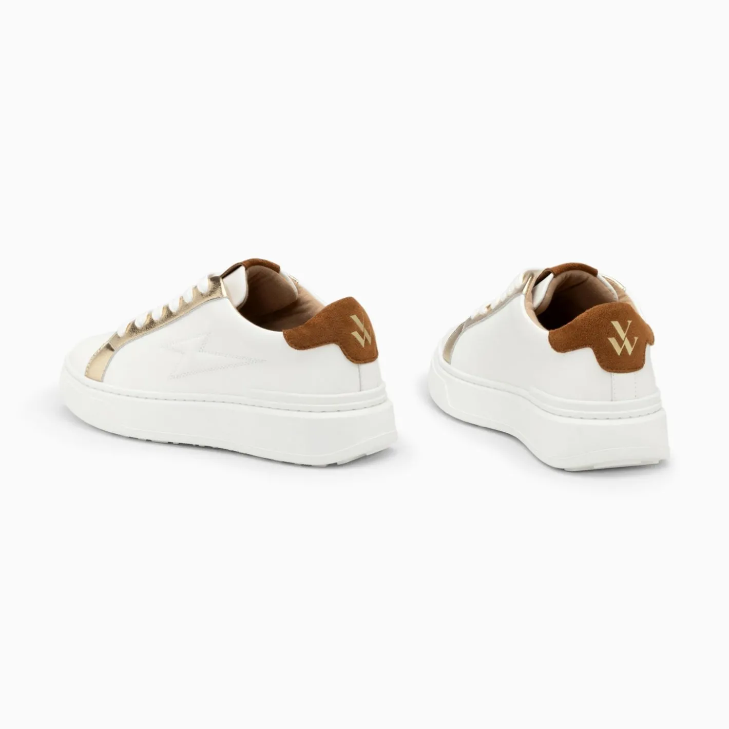 Vanessa Wu Baskets Eclair Romane Blanc Et Camel A Lacets Best