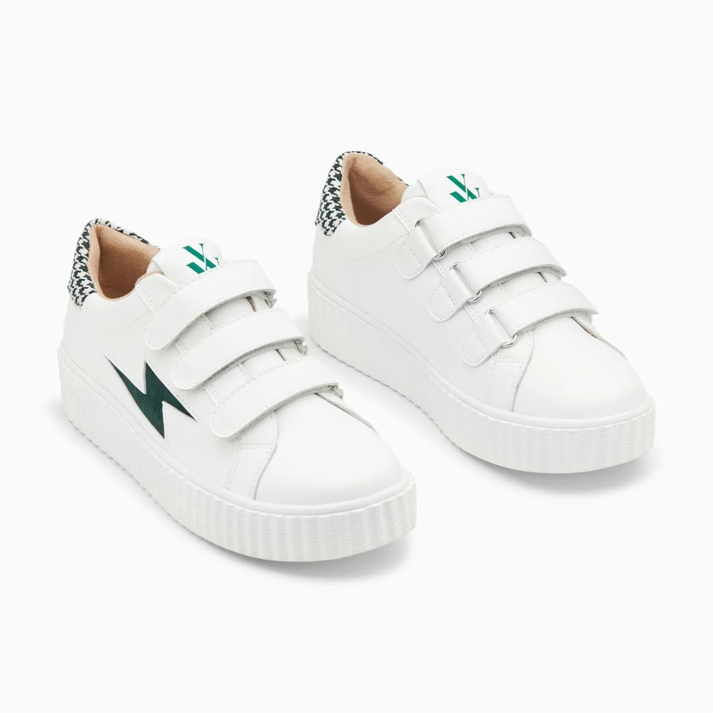 Vanessa Wu Baskets Eclair Sansa Blanc Et Vert Pied-De-Poule A Scratchs Discount