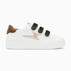 Vanessa Wu Baskets Eclair Thais Blanc Et Or A Scratchs Kaki