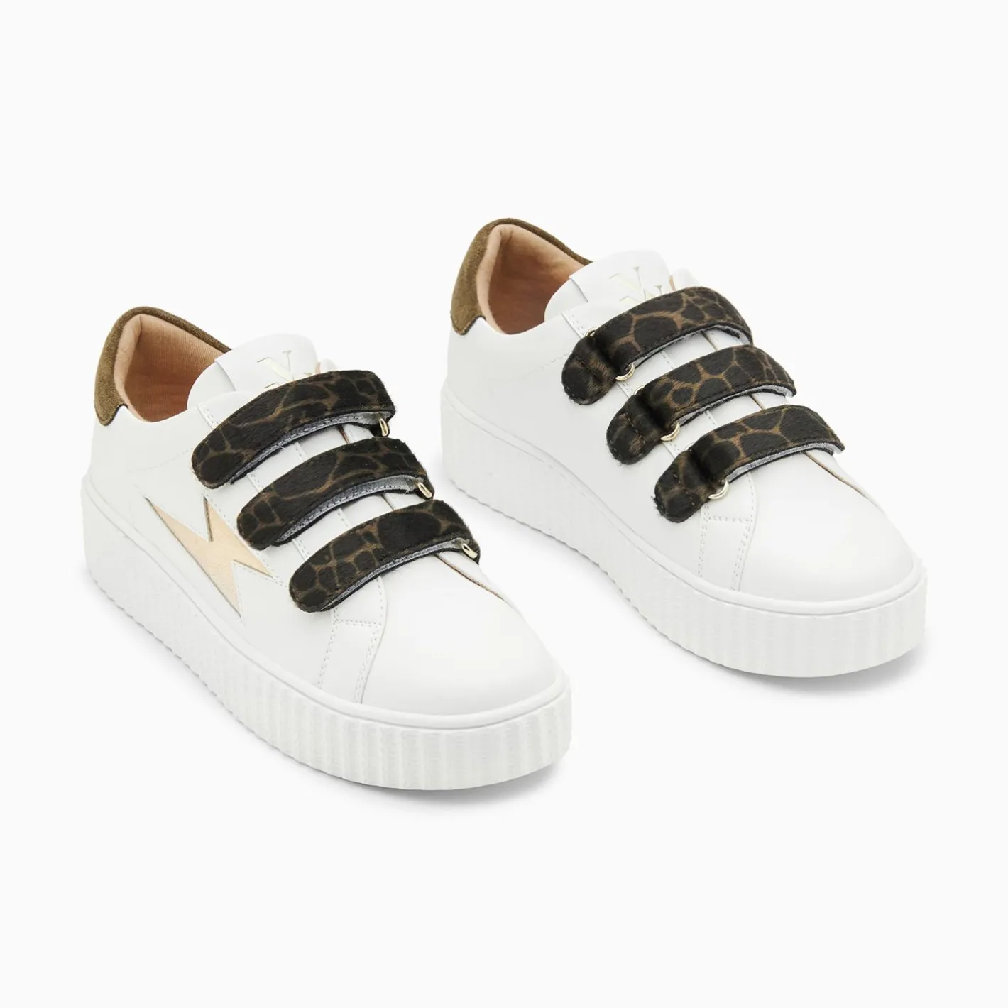 Vanessa Wu Baskets Eclair Thais Blanc Et Or A Scratchs Kaki