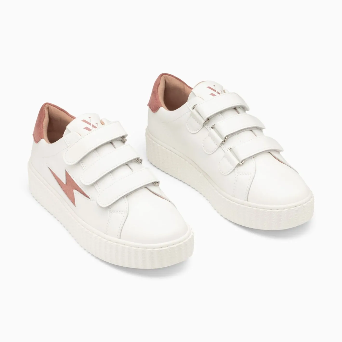 Vanessa Wu Baskets Eclair Vicky Blanc Et Vieux Rose A Scratchs Discount