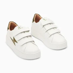 Vanessa Wu Baskets Eclair Willow Blanc Et Kaki Effet Miroir A Scratchs Sale