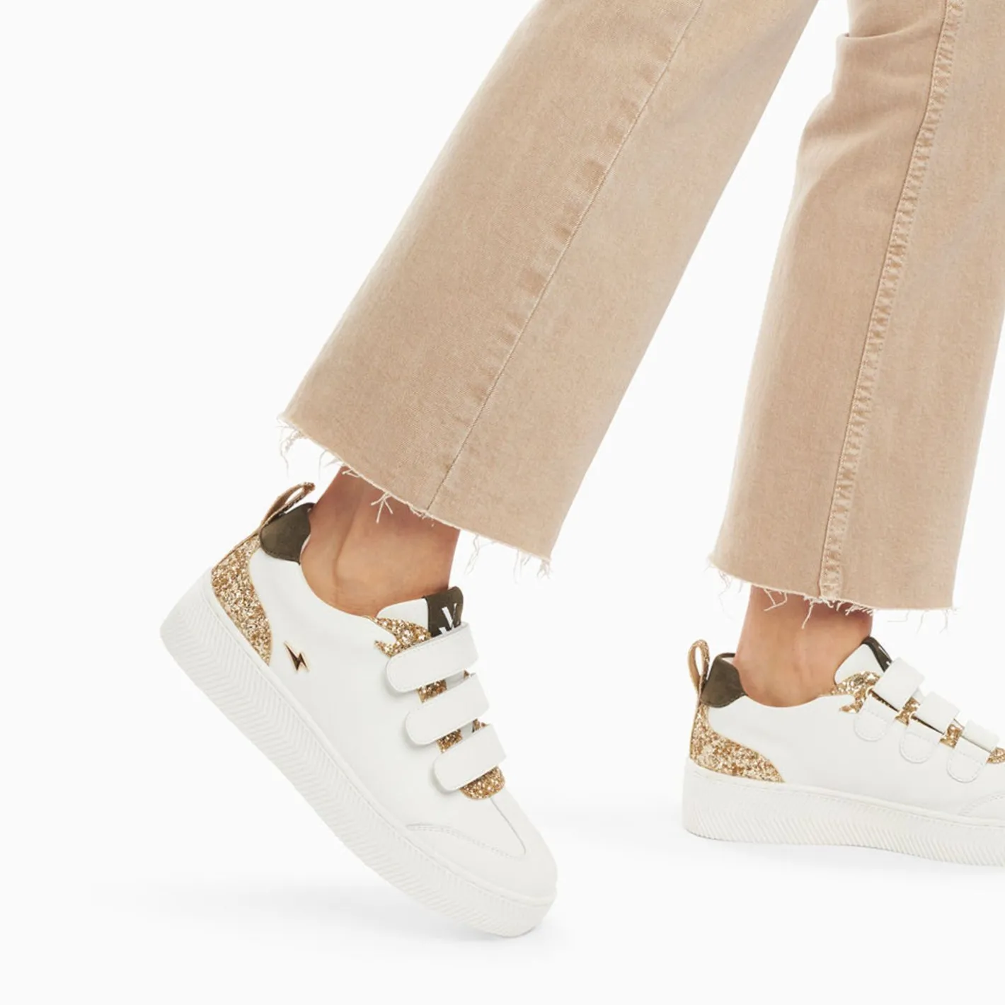 Vanessa Wu Baskets Eline Blanc Et Or Paillete A Scratchs Discount