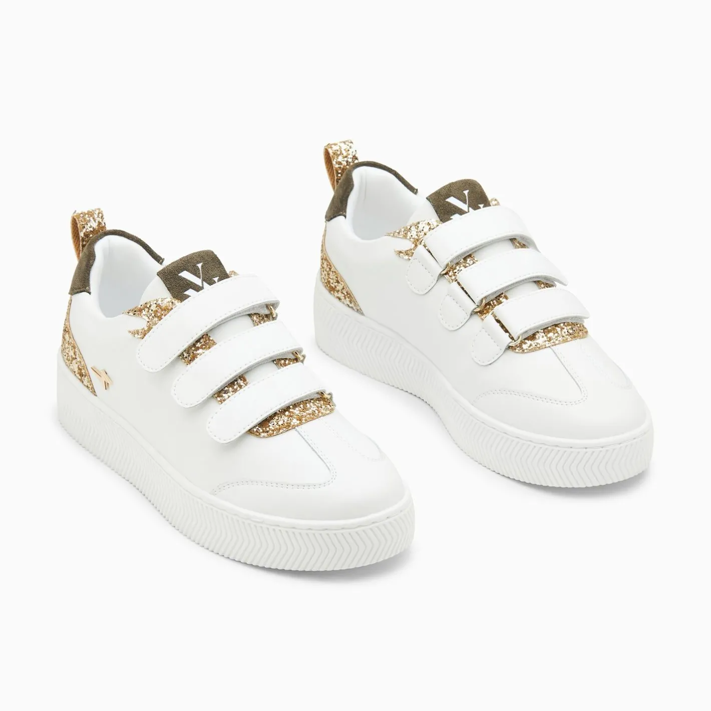 Vanessa Wu Baskets Eline Blanc Et Or Paillete A Scratchs Discount
