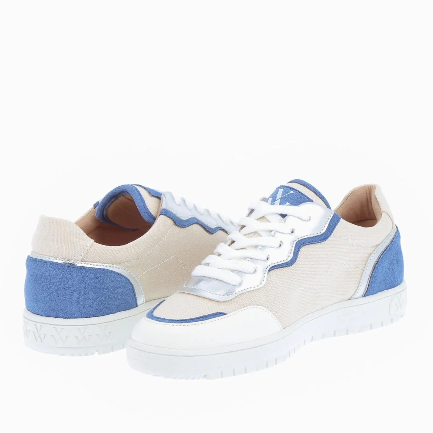 Vanessa Wu Baskets Enora En Toile Beige A Details Bleu Et Argent Online
