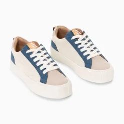 Vanessa Wu Baskets Fara Cotelees Beige Et Bleu A Lacets Sale