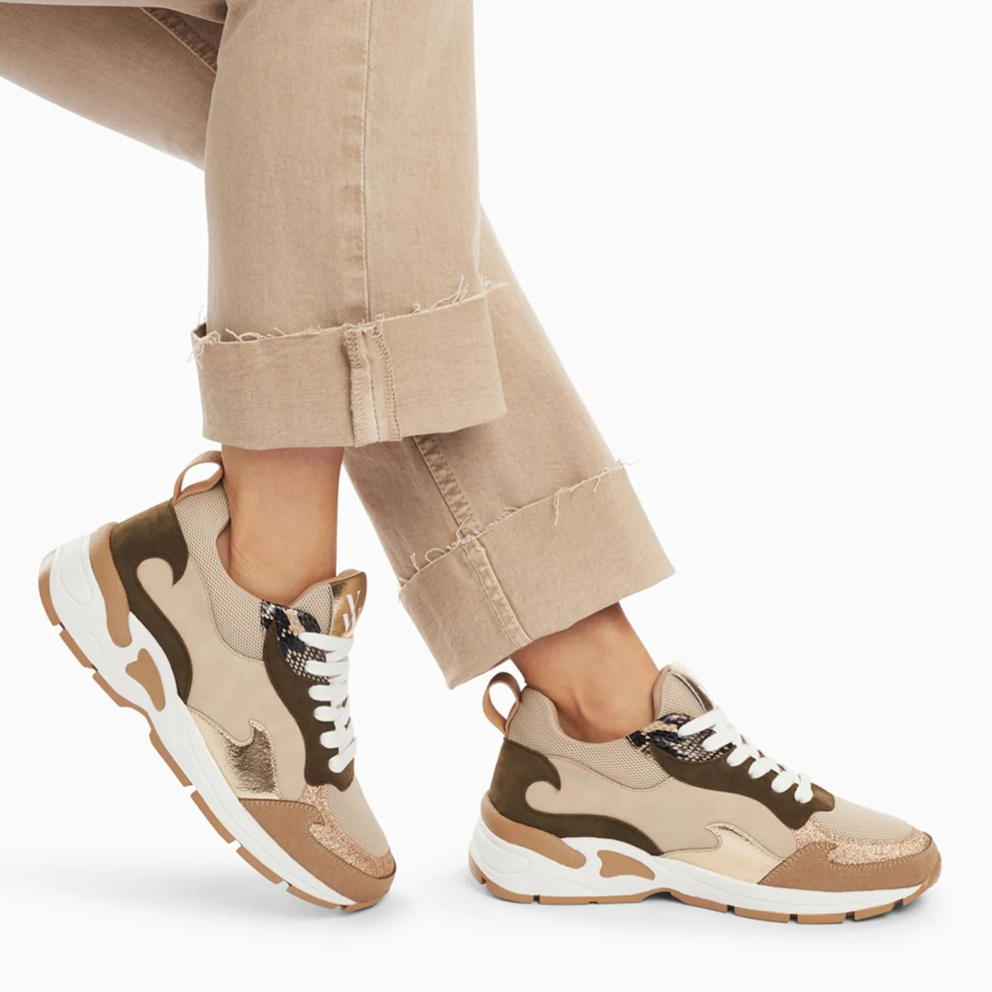 Vanessa Wu Baskets Flamme Arya Beige Et Kaki