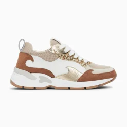 Vanessa Wu Baskets Flamme Juliette Blanc Et Camel Discount