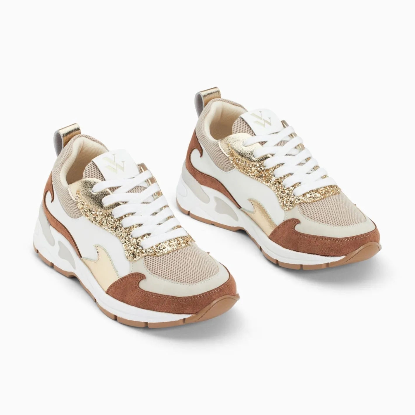 Vanessa Wu Baskets Flamme Juliette Blanc Et Camel Discount