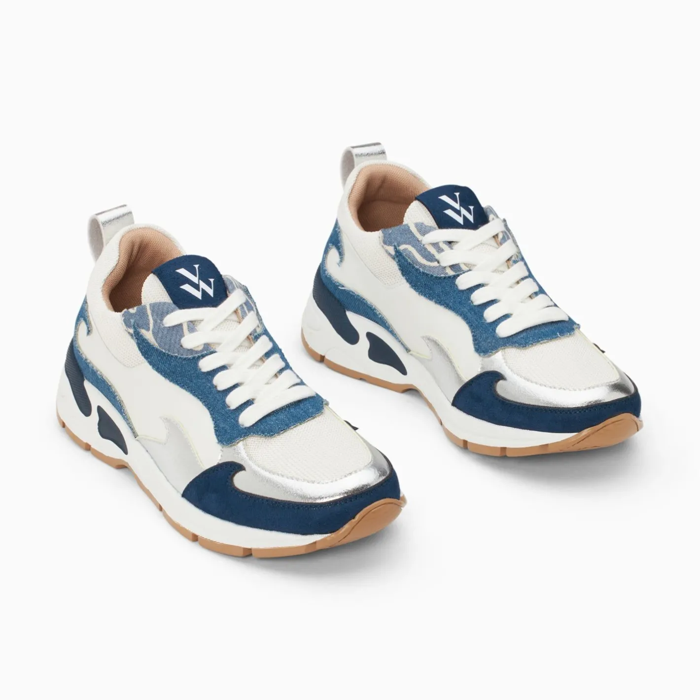 Vanessa Wu Baskets Flamme Juliette Blanc Et Denim New