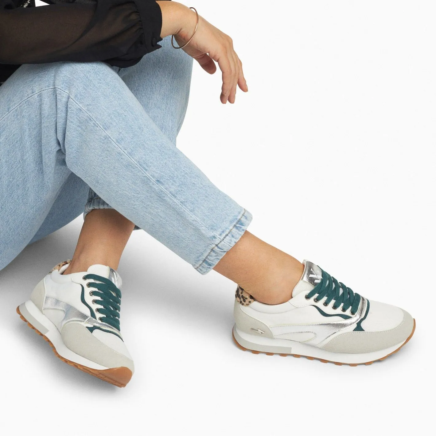 Vanessa Wu Baskets Jade Argent Et Vert A Semelle Running New