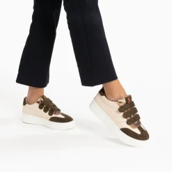 Vanessa Wu Baskets Marie Beige Et Kaki A Scratchs