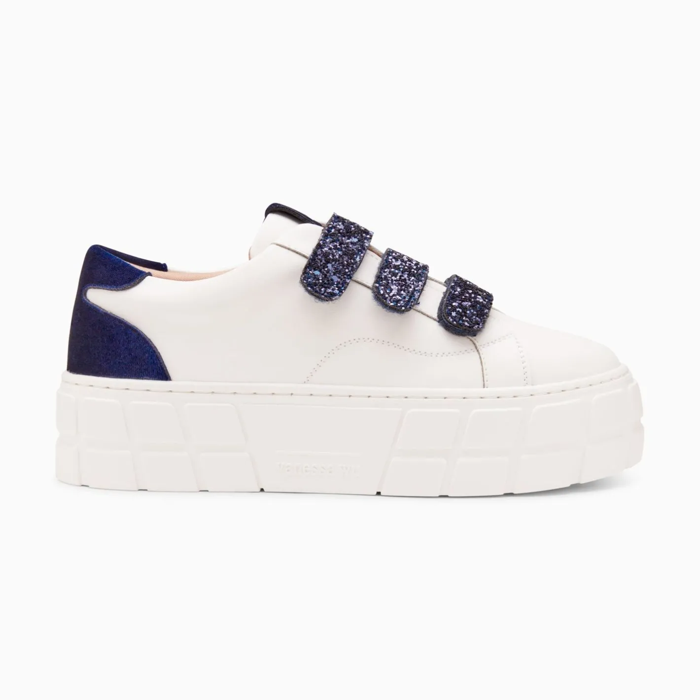 Vanessa Wu Baskets Monica Blanc Et Bleu Marine A Scratchs Glitter Et Plateforme Online