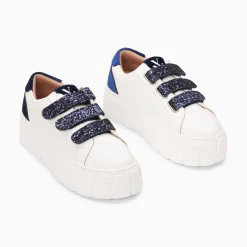 Vanessa Wu Baskets Monica Blanc Et Bleu Marine A Scratchs Glitter Et Plateforme Online