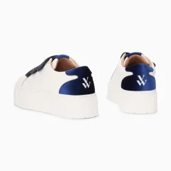 Vanessa Wu Baskets Monica Blanc Et Bleu Marine A Scratchs Glitter Et Plateforme Online