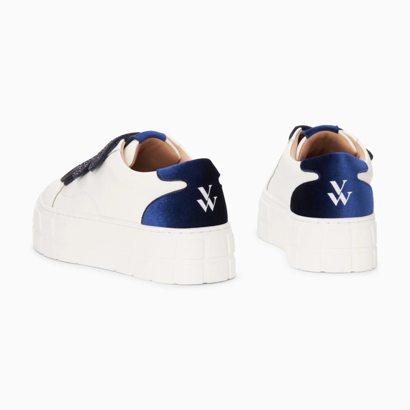 Vanessa Wu Baskets Monica Blanc Et Bleu Marine A Scratchs Glitter Et Plateforme Online