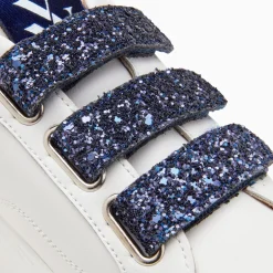 Vanessa Wu Baskets Monica Blanc Et Bleu Marine A Scratchs Glitter Et Plateforme Online