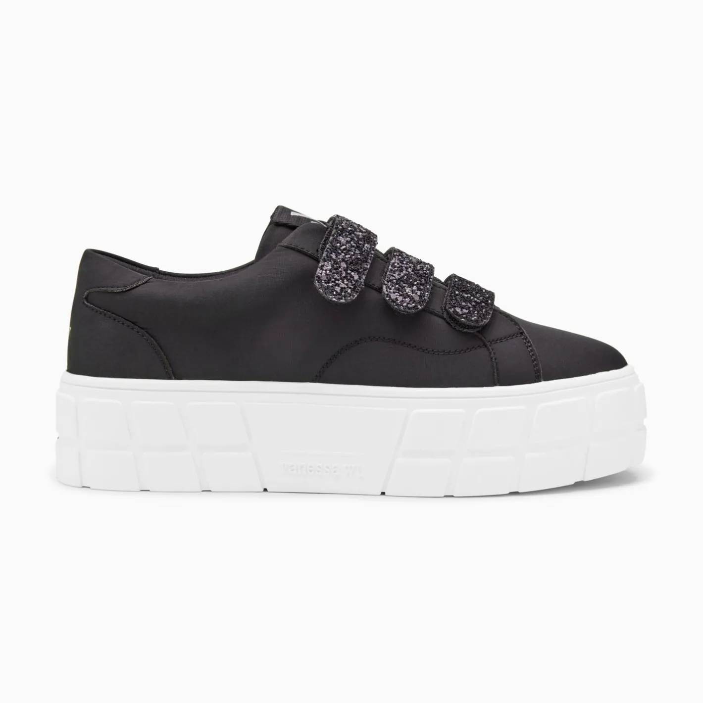 Vanessa Wu Baskets Monica Noires A Scratchs Glitter Et Plateforme New