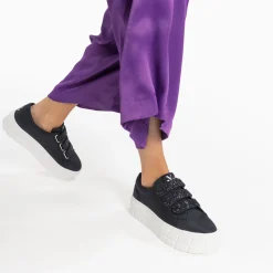 Vanessa Wu Baskets Monica Noires A Scratchs Glitter Et Plateforme New