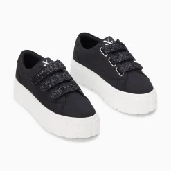 Vanessa Wu Baskets Monica Noires A Scratchs Glitter Et Plateforme New