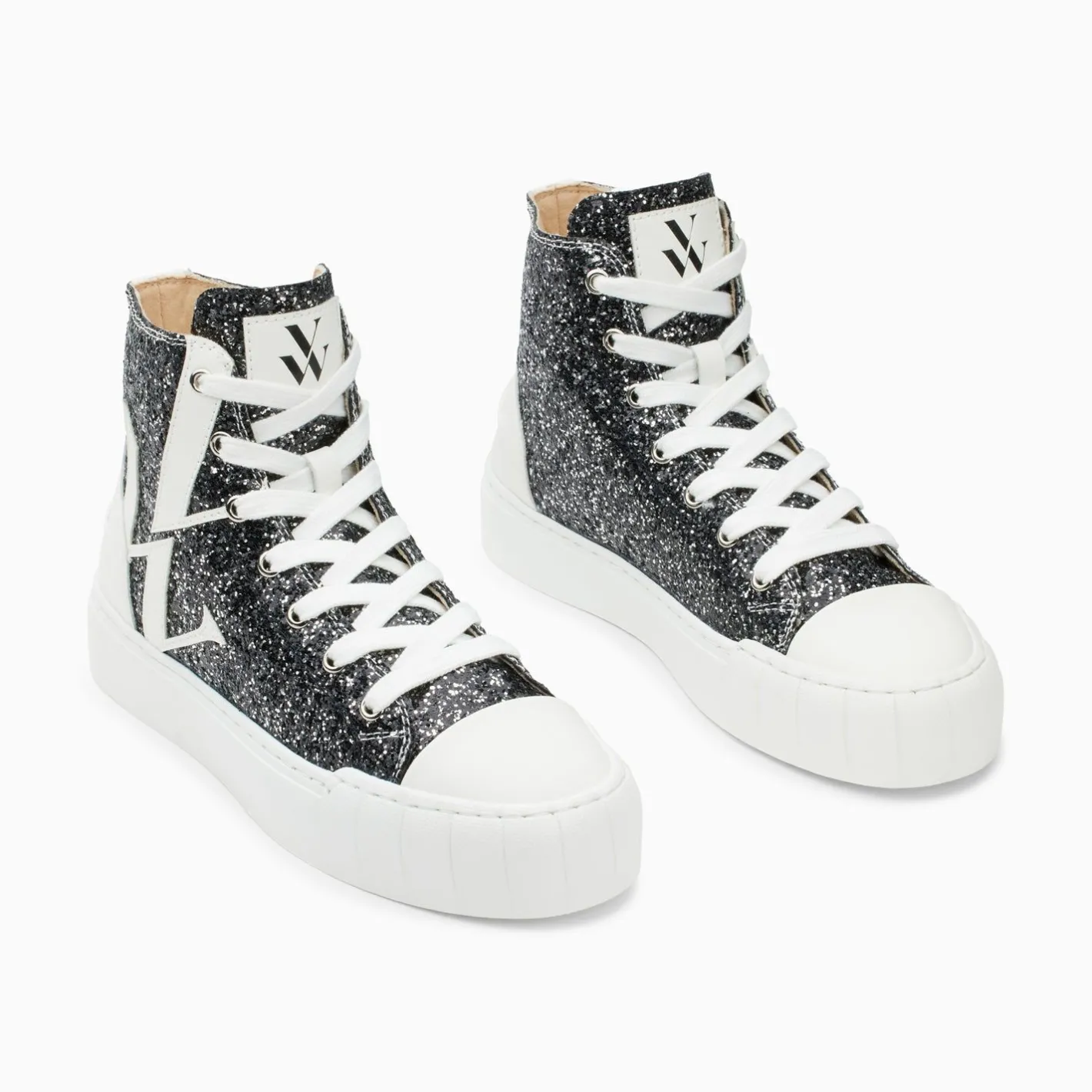 Vanessa Wu Baskets Monogramme Alix Montantes A Paillettes Noires Outlet