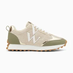 Vanessa Wu Baskets Monogramme Athenais Beige Et Kaki A Semelle Running
