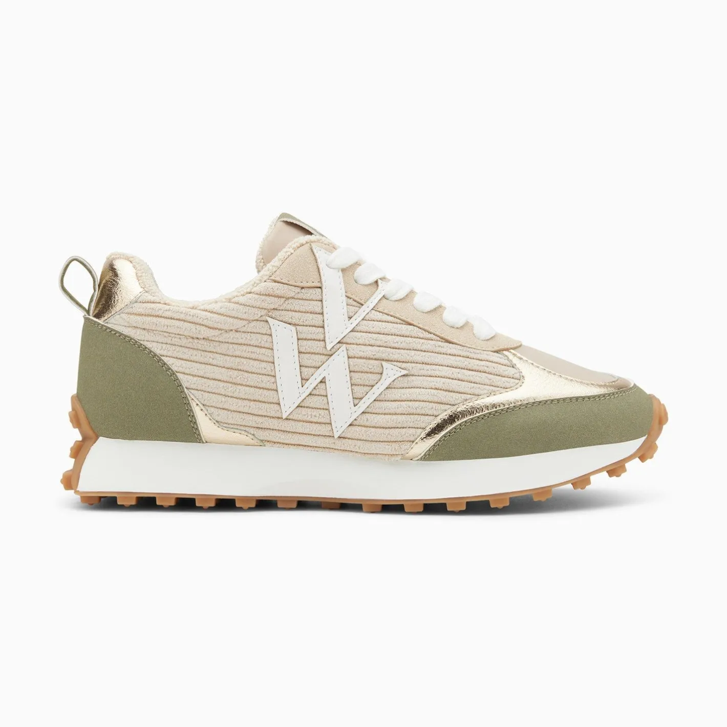 Vanessa Wu Baskets Monogramme Athenais Beige Et Kaki A Semelle Running