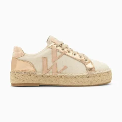Vanessa Wu Baskets Monogramme Aurore Rose Et Rose Gold A Semelle Espadrille Discount
