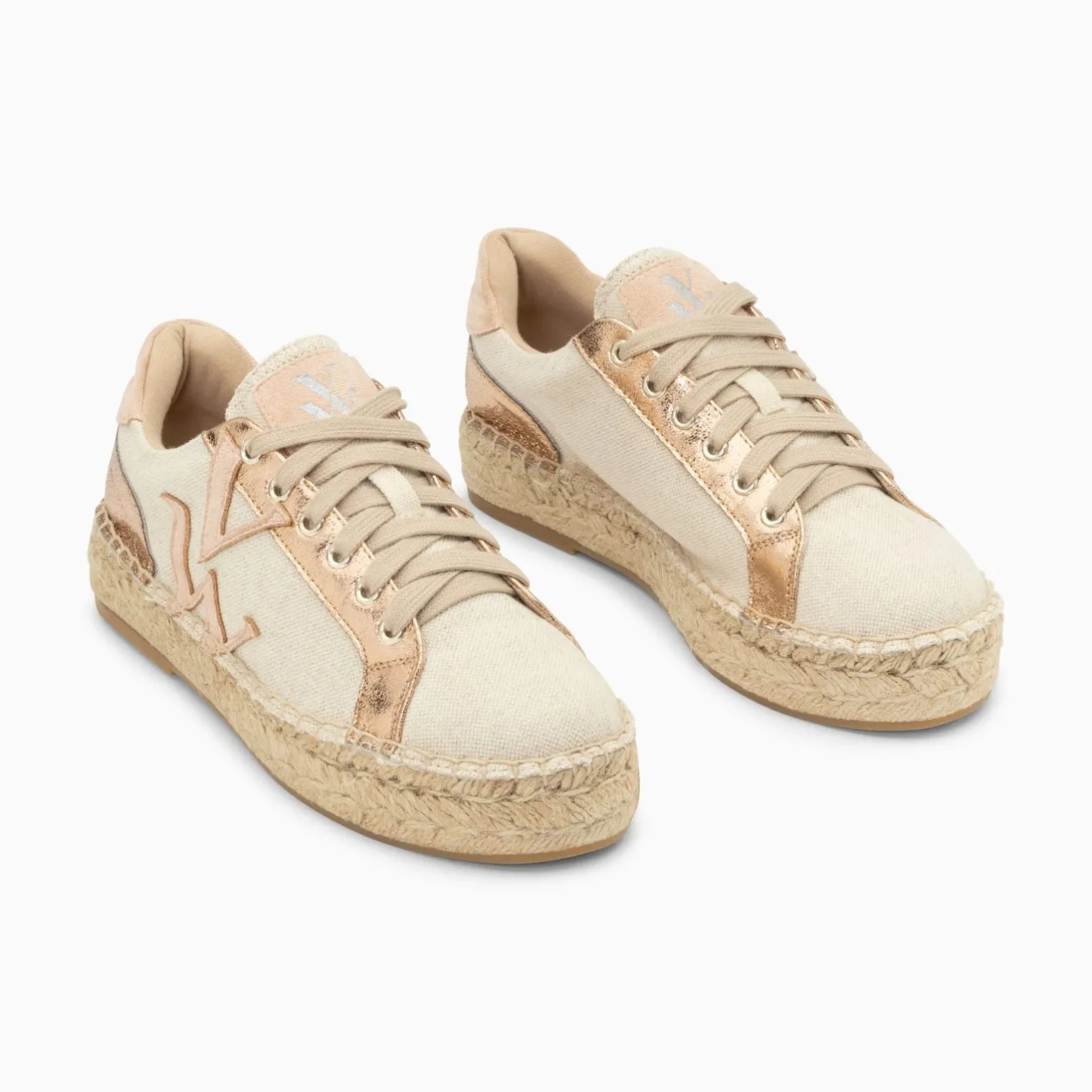 Vanessa Wu Baskets Monogramme Aurore Rose Et Rose Gold A Semelle Espadrille Discount